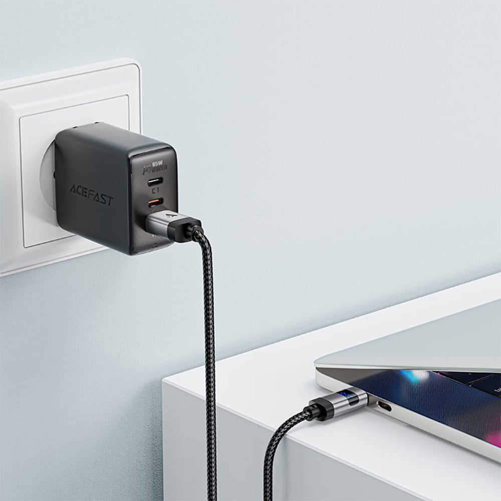 Data- og ladekabel USB-A - USB-C Acefast C15-04 Display, 66W, 1.2m, Svart