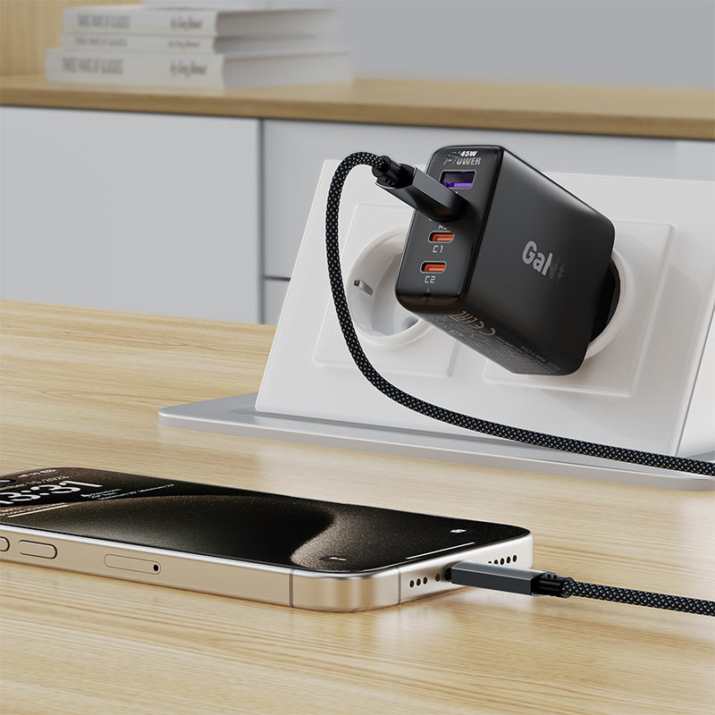 Data- og ladekabel USB-A - USB-C Acefast C19-04, 18W, 1.2m, Svart
