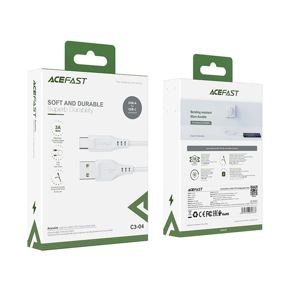 Data- og ladekabel USB-A - USB-C Acefast C3-03, 60W, 1.2m, Hvit