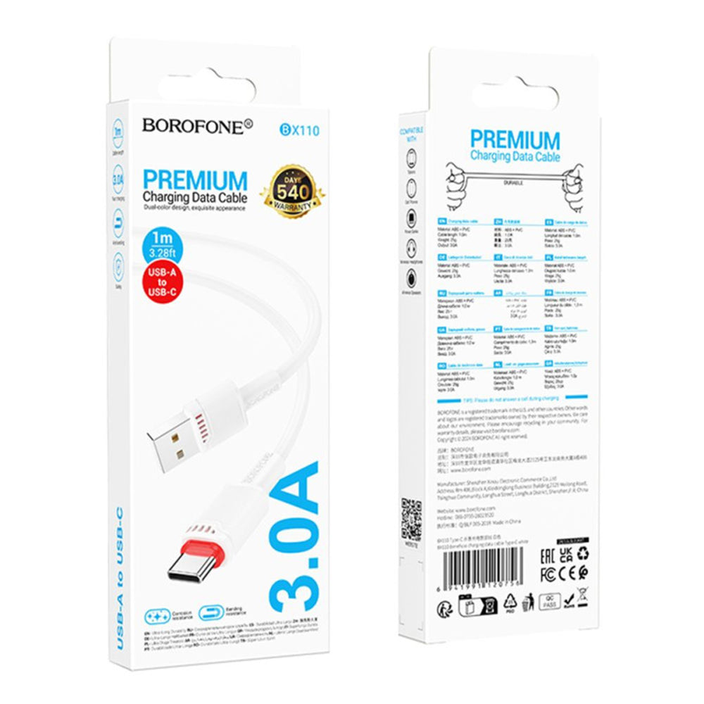 USB-A - USB-C Borofone BX110 Beneficio data- og ladekabel, 18W, 1m, Hvit