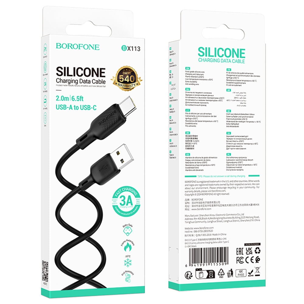 USB-A - USB-C Borofone BX113 Lenny data- og ladekabel, 18W, 2m, Svart