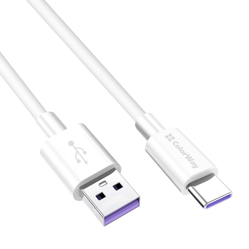 Data- og ladekabel USB-A - USB-C ColorWay CW-CBUC019, 18W, 1m, Hvit