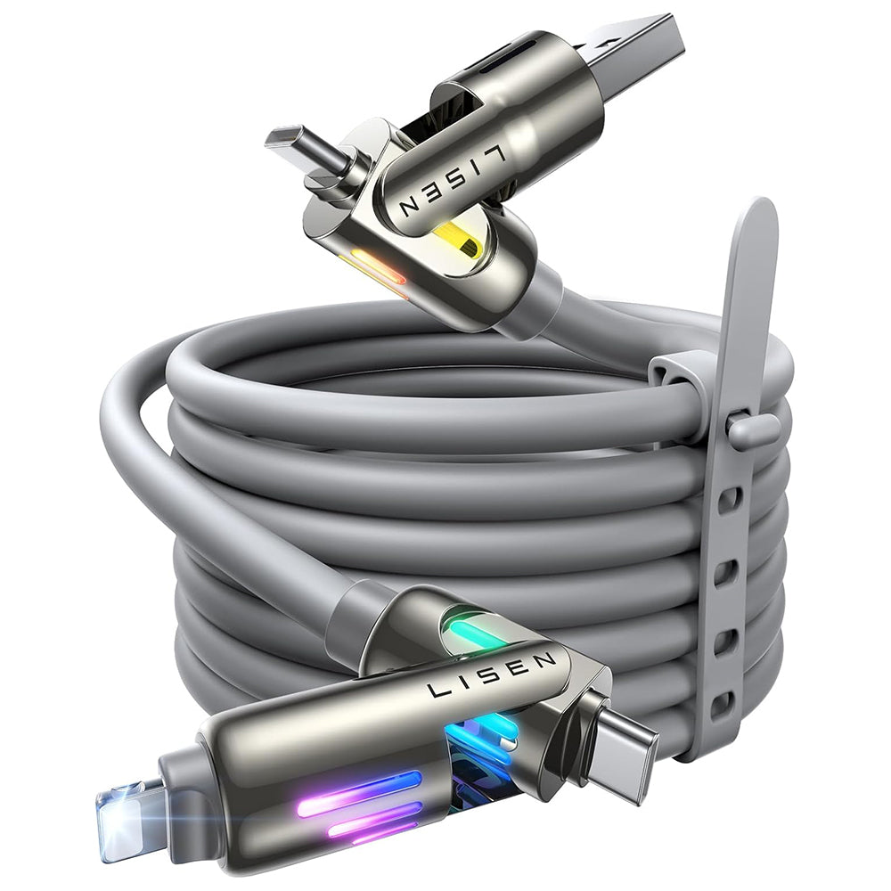 Data- og ladekabel USB-A / USB-C - Lightning / USB-C Lisen 4in1, 240W, 2m, Grå YL0124110002
