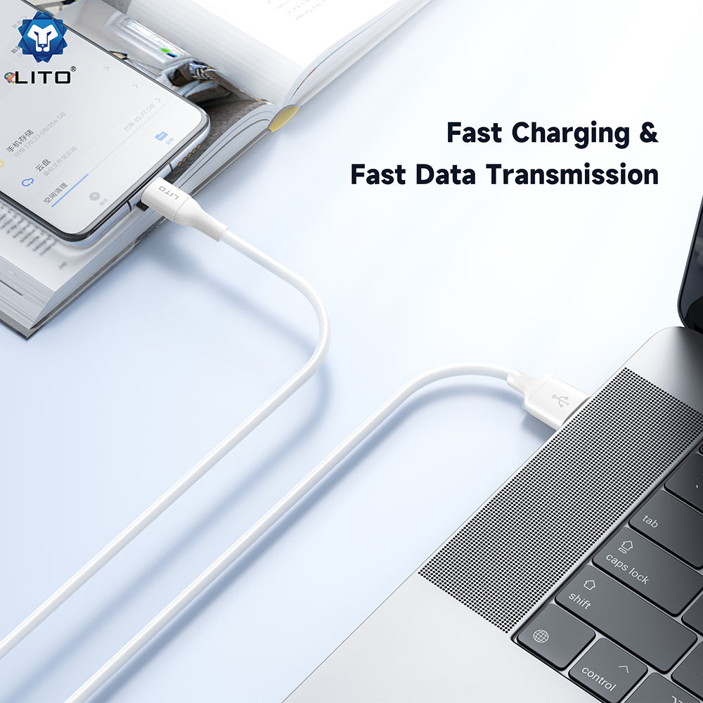 Data- og ladekabel USB-A - USB-C Lito LD06T, 18W, 1m, Hvit