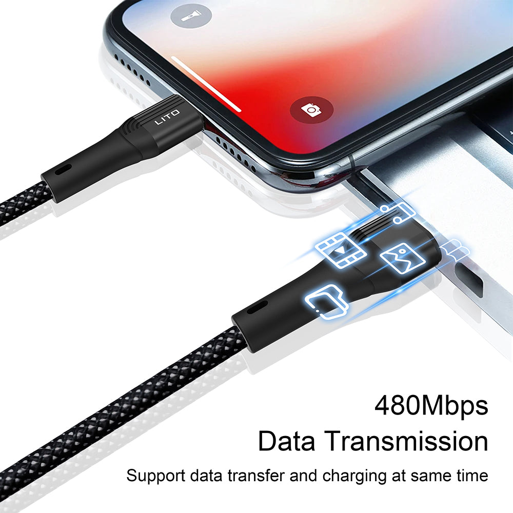 Data- og ladekabel USB-A - USB-C Lito LD14, 60W, 1m, Svart