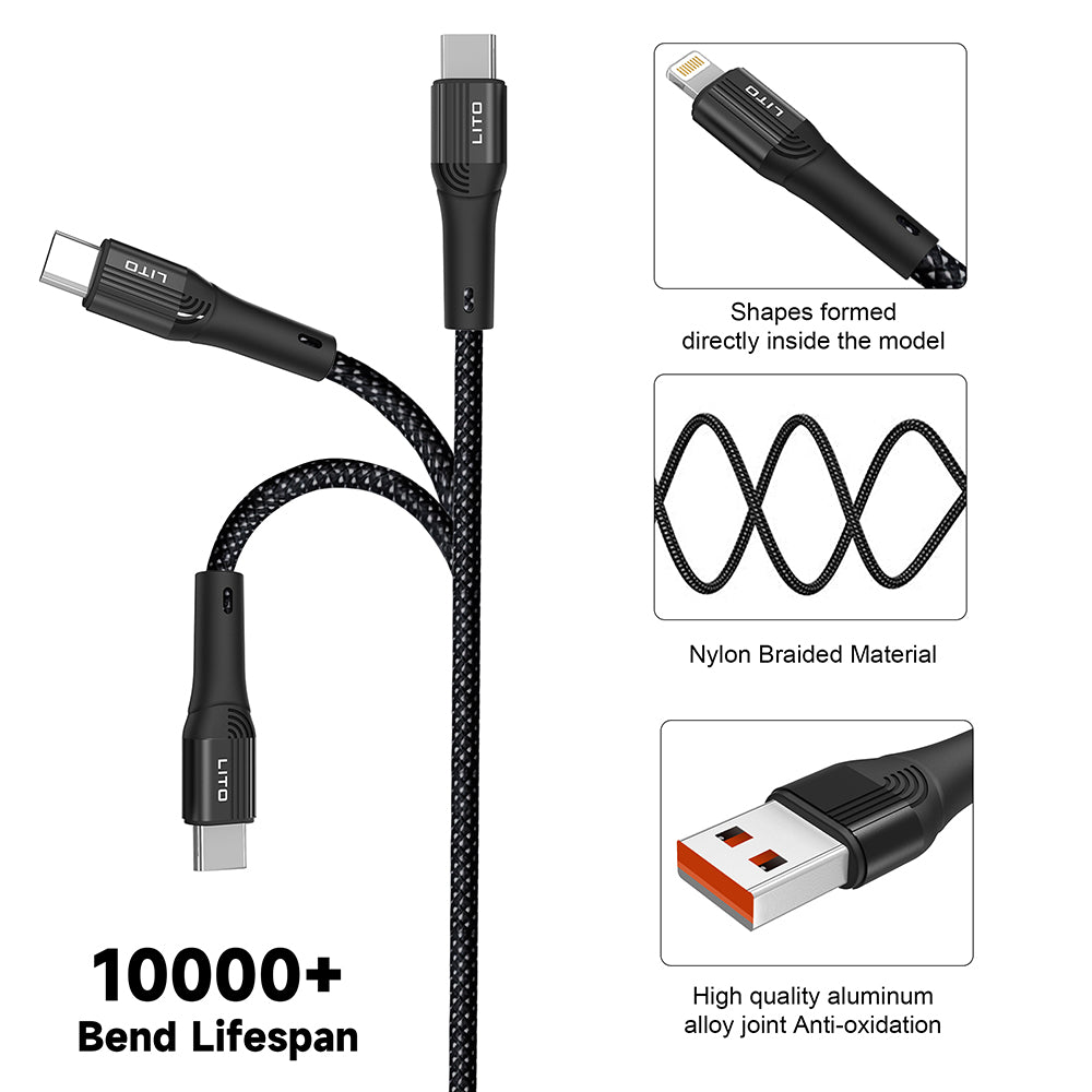 Data- og ladekabel USB-A - USB-C Lito LD14, 60W, 1m, Svart