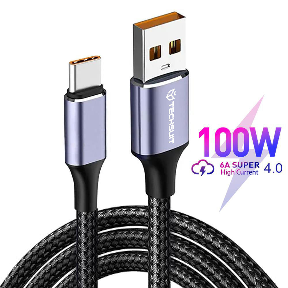Data- og ladekabel USB-A - USB-C Techsuit PCB018, 100W, 1m, Svart