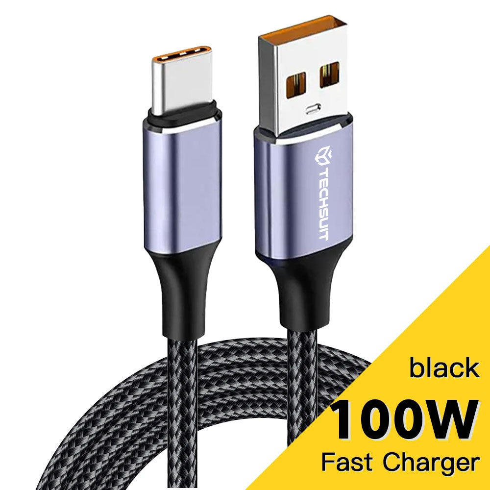 Data- og ladekabel USB-A - USB-C Techsuit PCB018, 100W, 1m, Svart