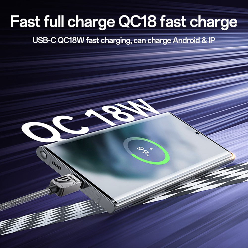 USB-A til USB-C data- og ladekabel Yesido CA135C, 18W, 1.2m, Svart