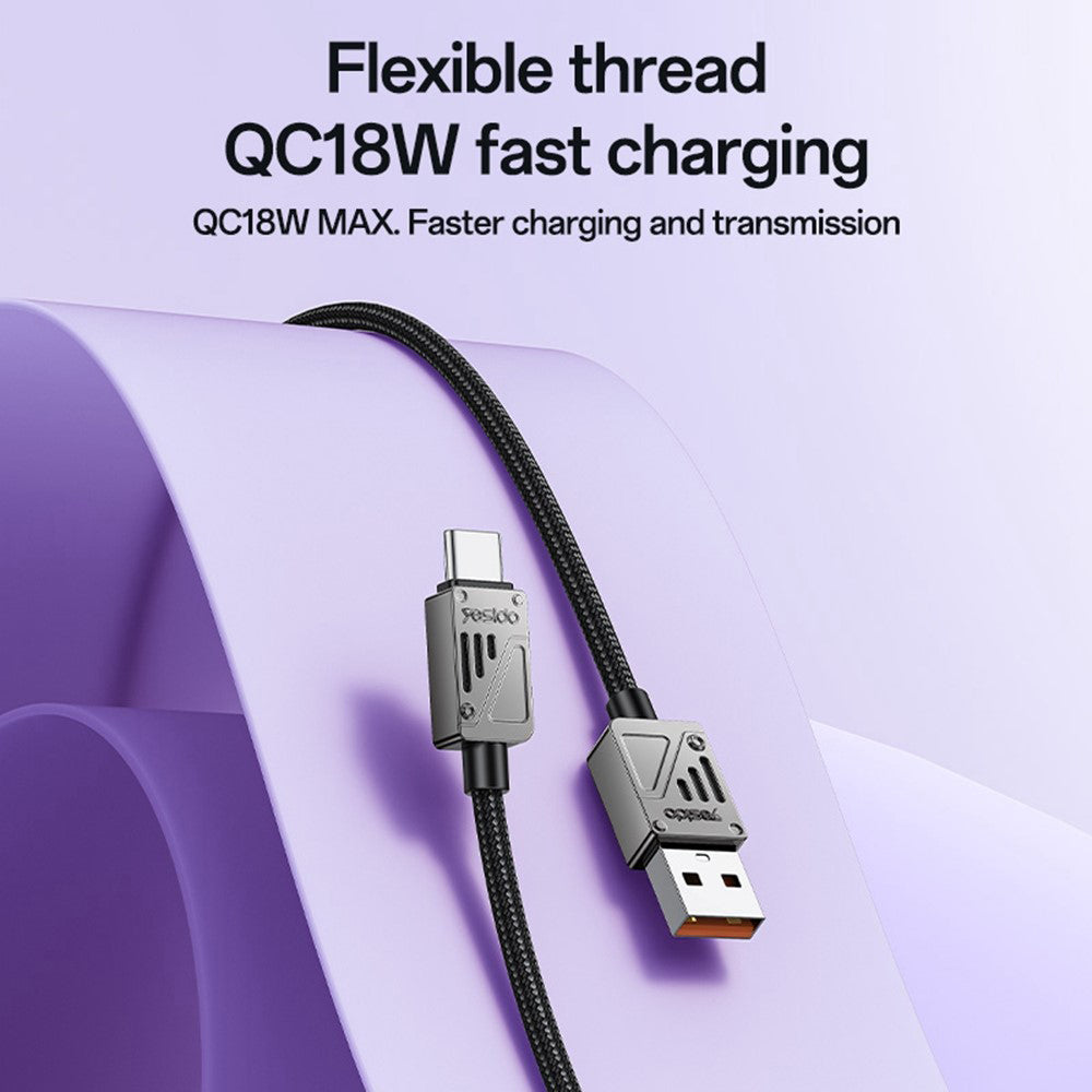 USB-A til USB-C data- og ladekabel Yesido CA135C, 18W, 1.2m, Svart