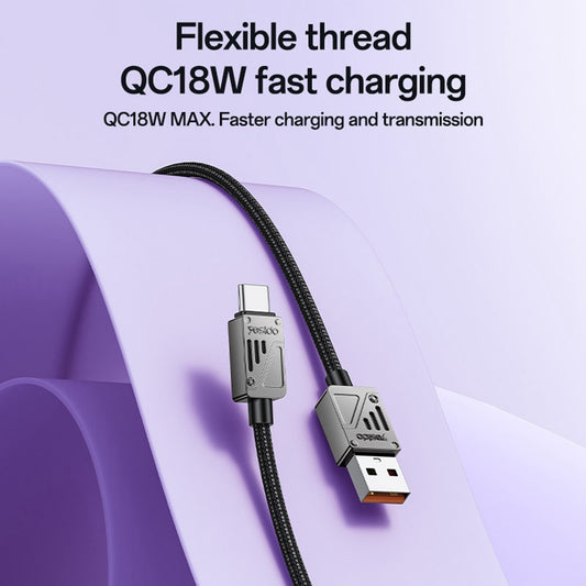 USB-A til USB-C data- og ladekabel Yesido CA135C, 18W, 1.2m, Svart