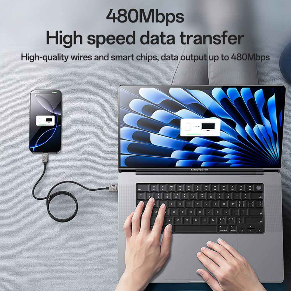 USB-A til USB-C data- og ladekabel Yesido CA135C, 18W, 1.2m, Svart