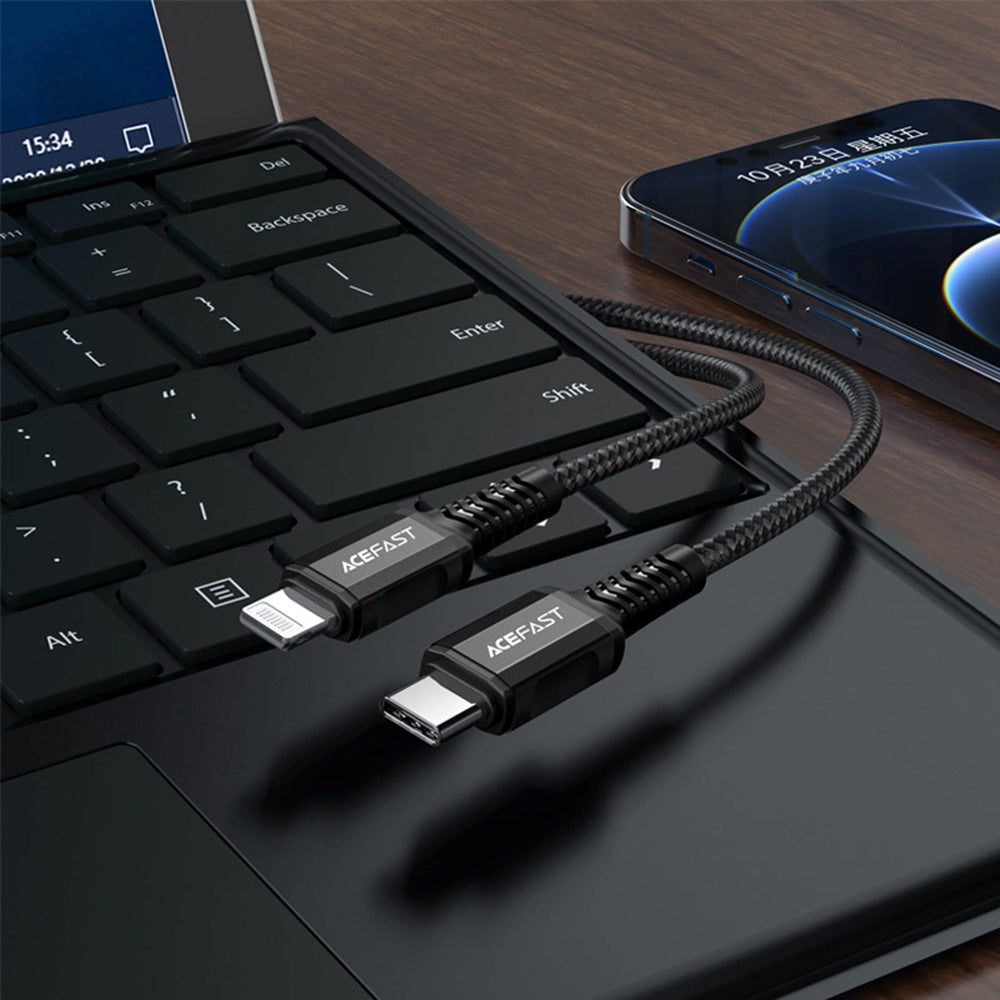 Data- og ladekabel USB-C - Lightning Acefast C1-01, 30W, 1.2m, Svart