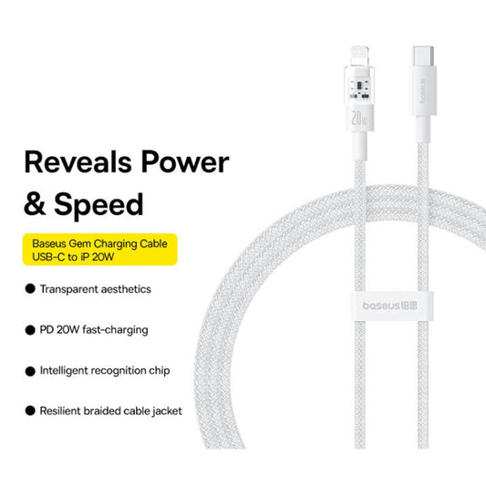 USB-C - Lightning Baseus Gem data- og ladekabel, 20W, 2m, Hvit P10373001211-01
