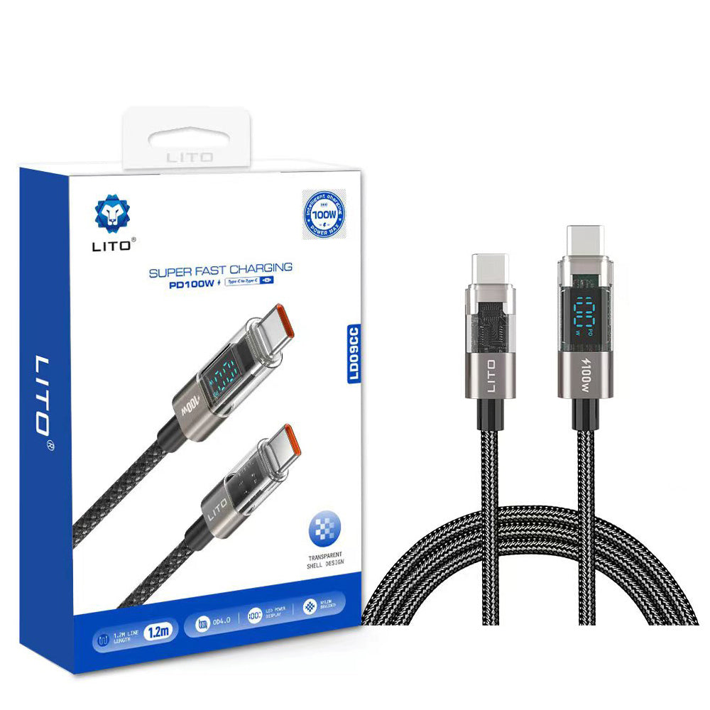 USB-C data- og ladekabel - USB-C Lito LD09CC Display, 100W, 1.2m, Svart
