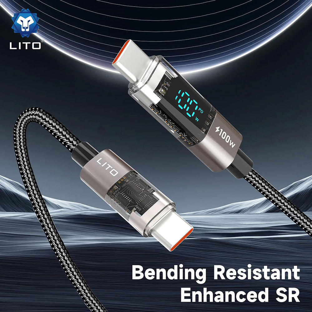 USB-C data- og ladekabel - USB-C Lito LD09CC Display, 100W, 1.2m, Svart
