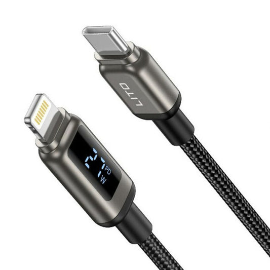Data- og ladekabel USB-C - Lightning Lito LD15 Display, 27W, 1m, Svart
