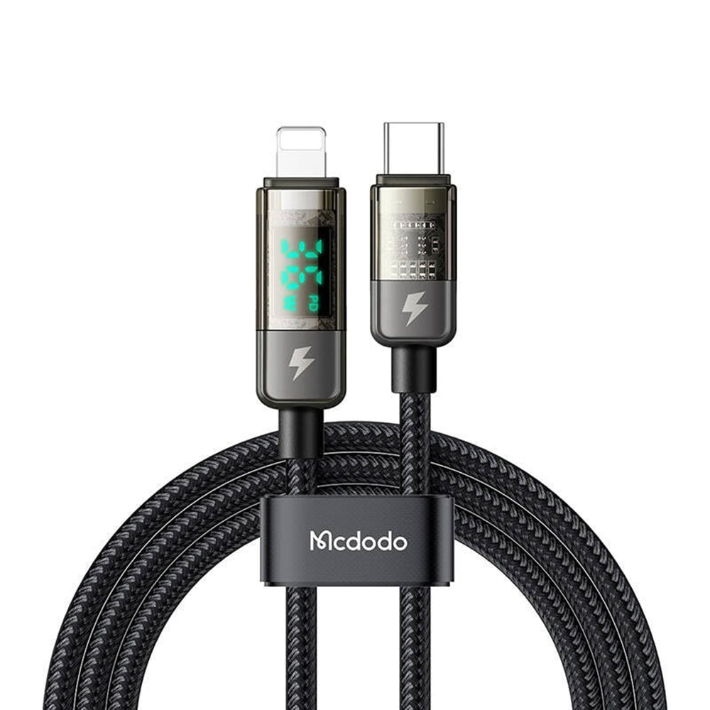 USB-C til Lightning McDodo CA-3600 Data- og Ladekabel med Auto Power Off-skjerm, 36W, 1.2m, Svart