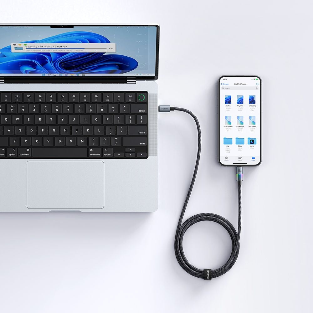 Data- og ladekabel USB-C - Lightning McDodo CA-8190 Colorful, 36W, 1.2m, Svart