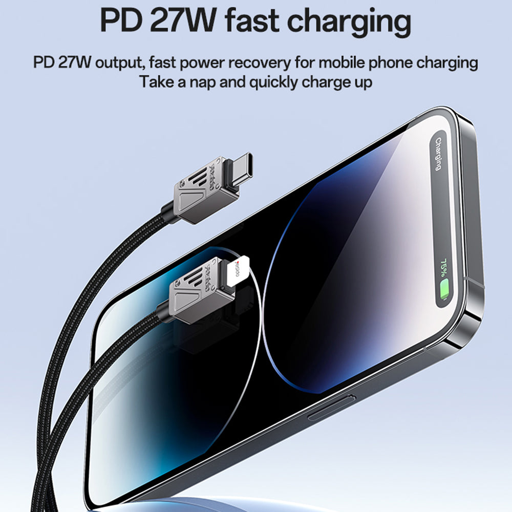 USB-C - Lightning lade- og datakabel Yesido CA195, 27W, 1.2m, Svart