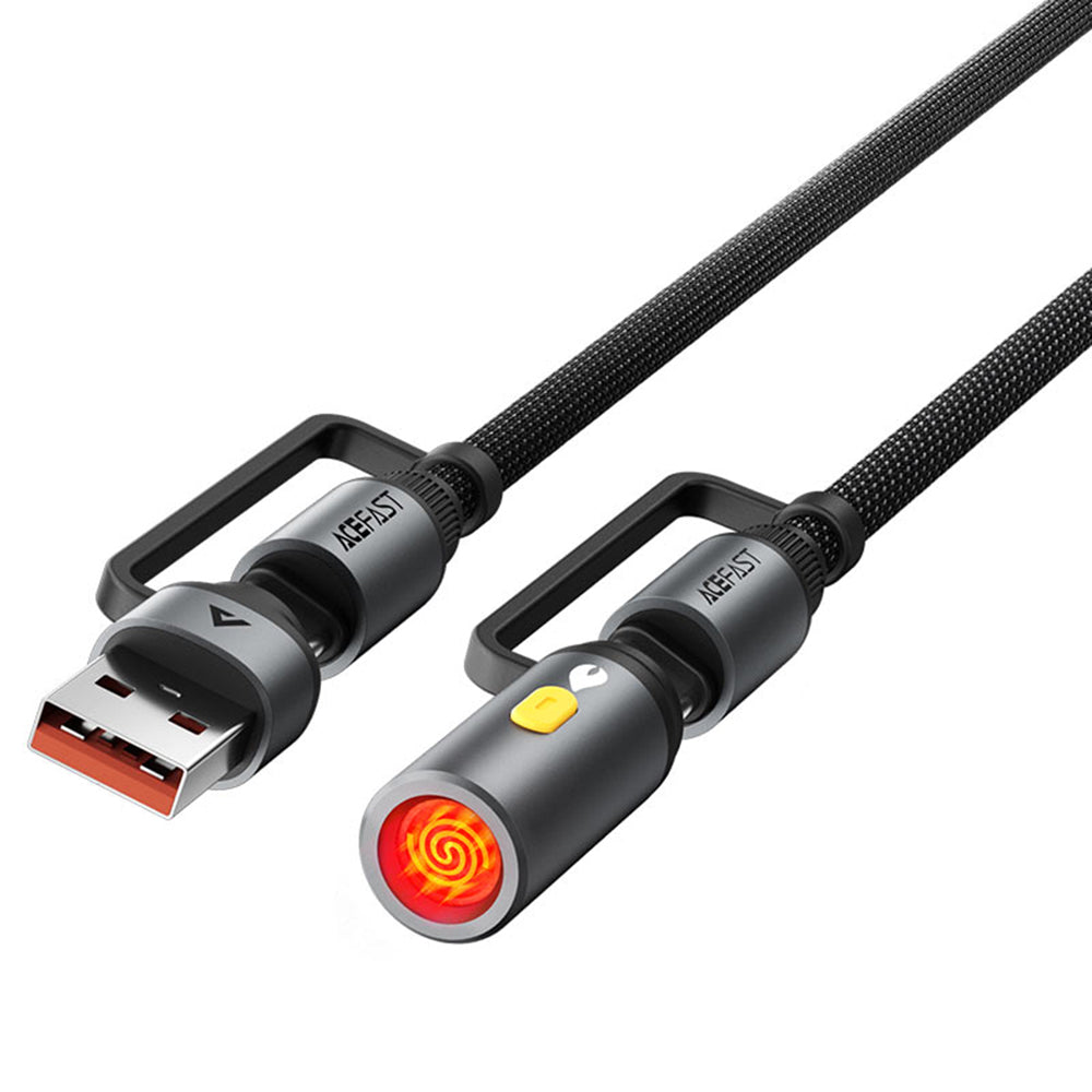 Data- og ladekabel USB-C / USB-A - USB-C / Elektrisk lighter Acefast J6, 60W, 1.2m, Svart