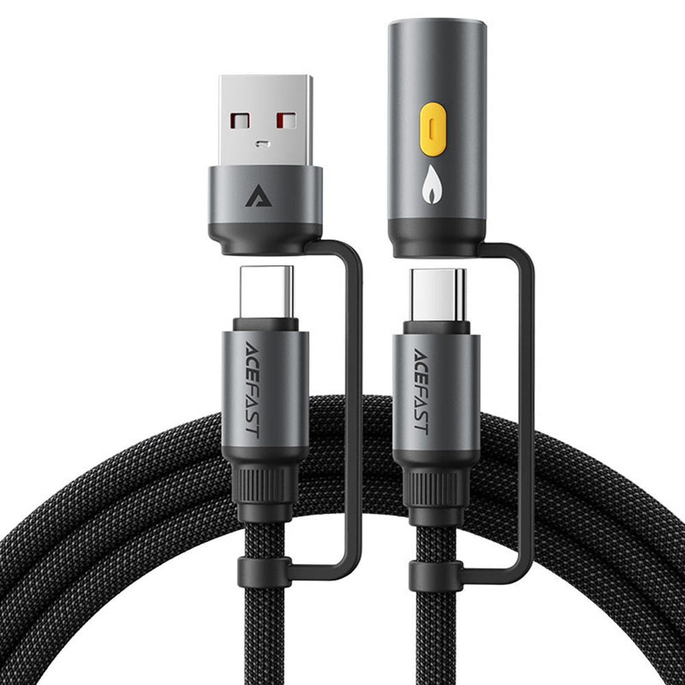 Data- og ladekabel USB-C / USB-A - USB-C / Elektrisk lighter Acefast J6, 60W, 1.2m, Svart