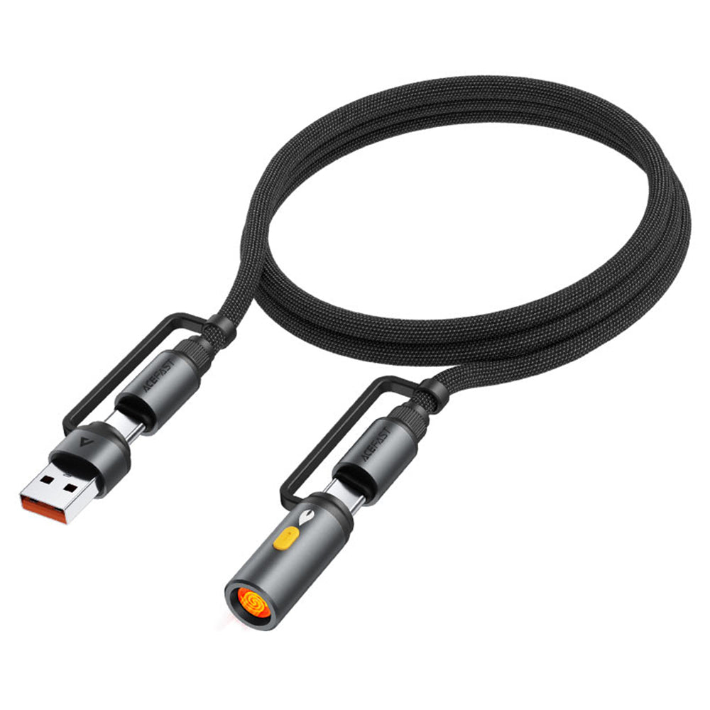Data- og ladekabel USB-C / USB-A - USB-C / Elektrisk lighter Acefast J6, 60W, 1.2m, Svart