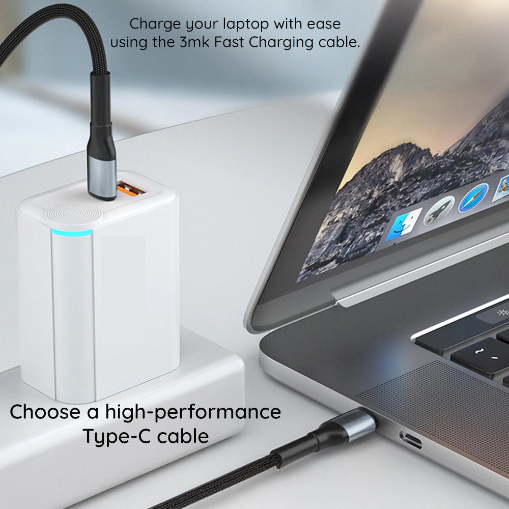 USB-C Data- og ladekabel - USB-C 3MK Hyper N Thunderbolt 4, 240W, 1m, Svart