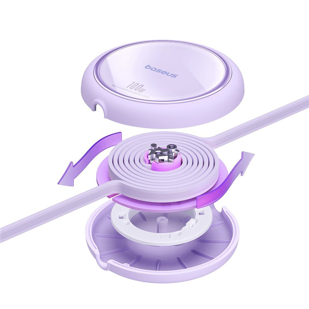 USB-C - USB-C Baseus Free2Draw Mini Retractable Data og Ladekabel, 100W, 1m, Lilla P10364500511-00