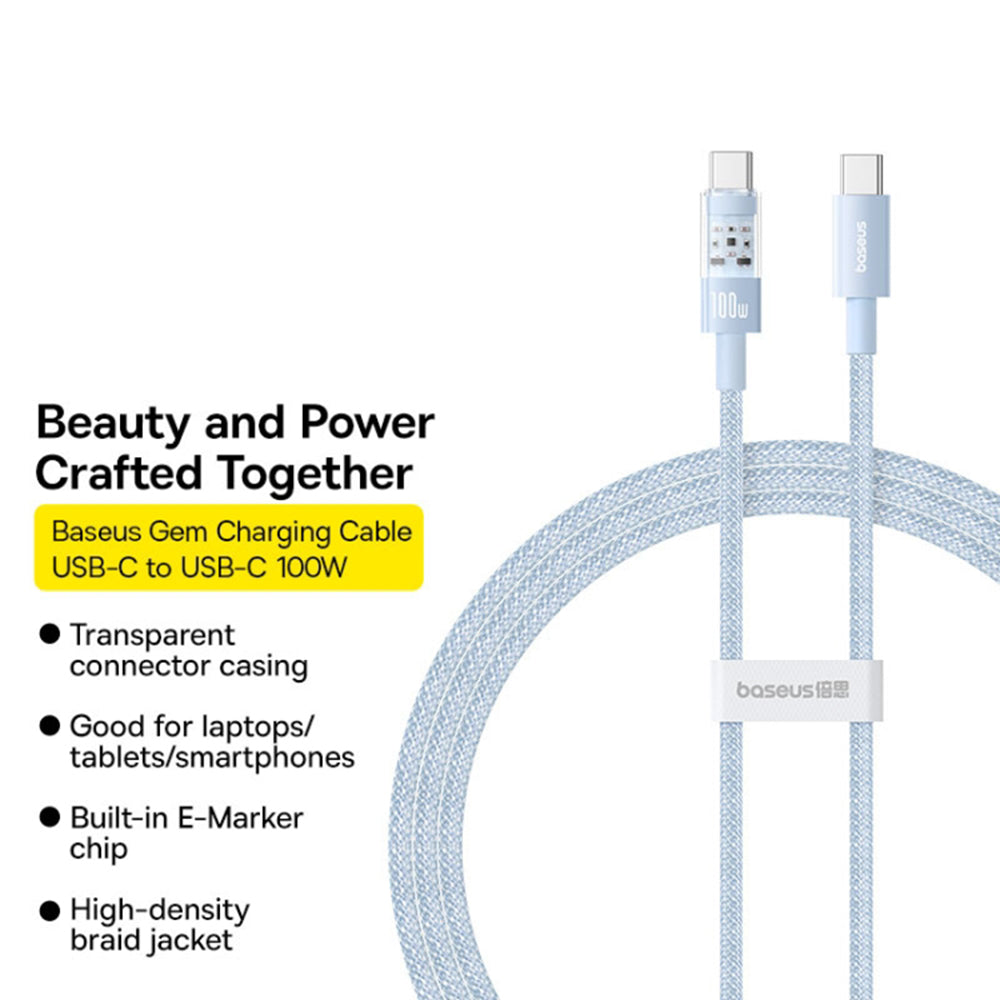 USB-C - USB-C Baseus Gem data- og ladekabel, 100W, 1m, Blå P10373000311-00