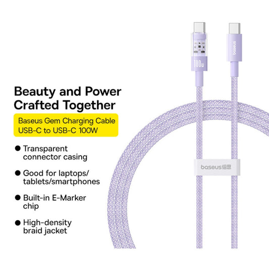 USB-C - USB-C Baseus Gem data- og ladekabel, 100W, 1m, Lilla P10373000511-00