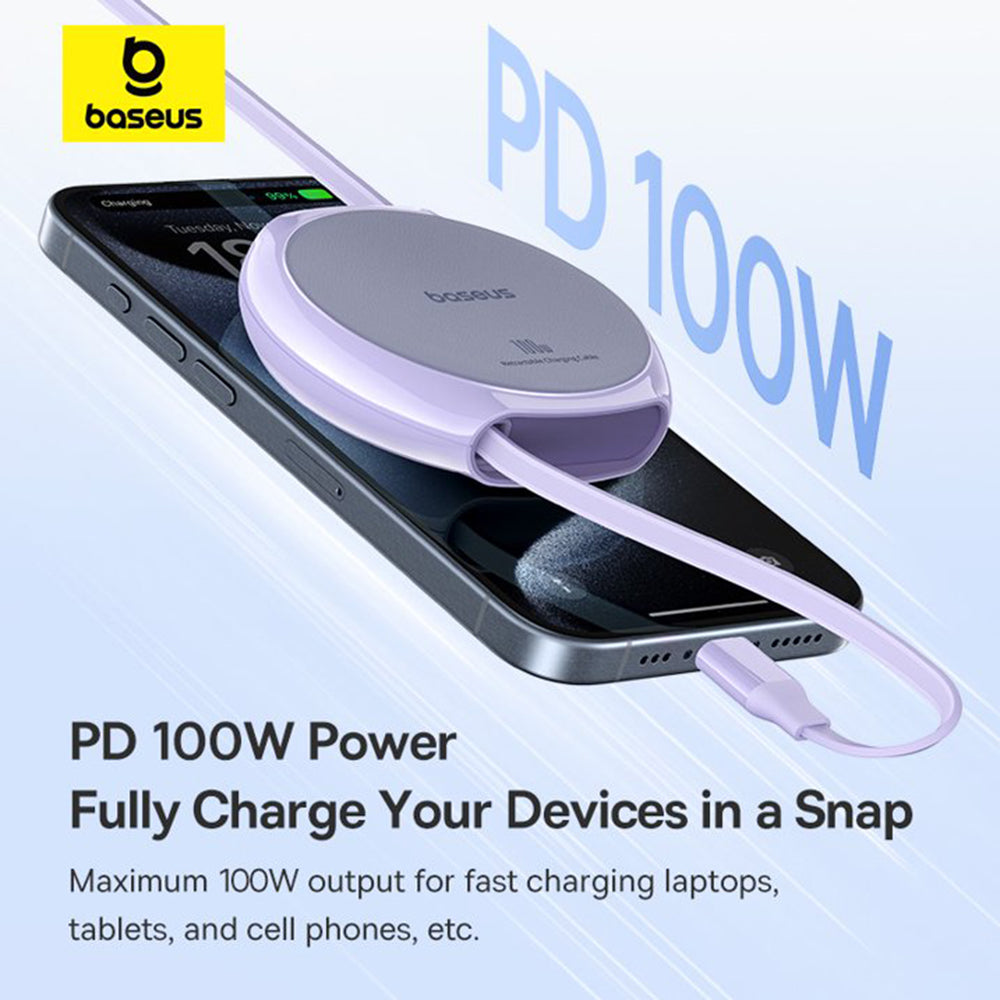 USB-C til USB-C Baseus Pathfinder Retractable Data- og Ladekabel, 100W, 1m, Lilla P10368400511-00