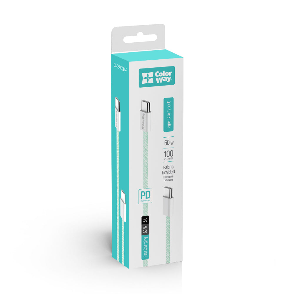 USB-C data- og ladekabel - USB-C ColorWay CW-CBPDCC061, 60W, 1m, Grønn