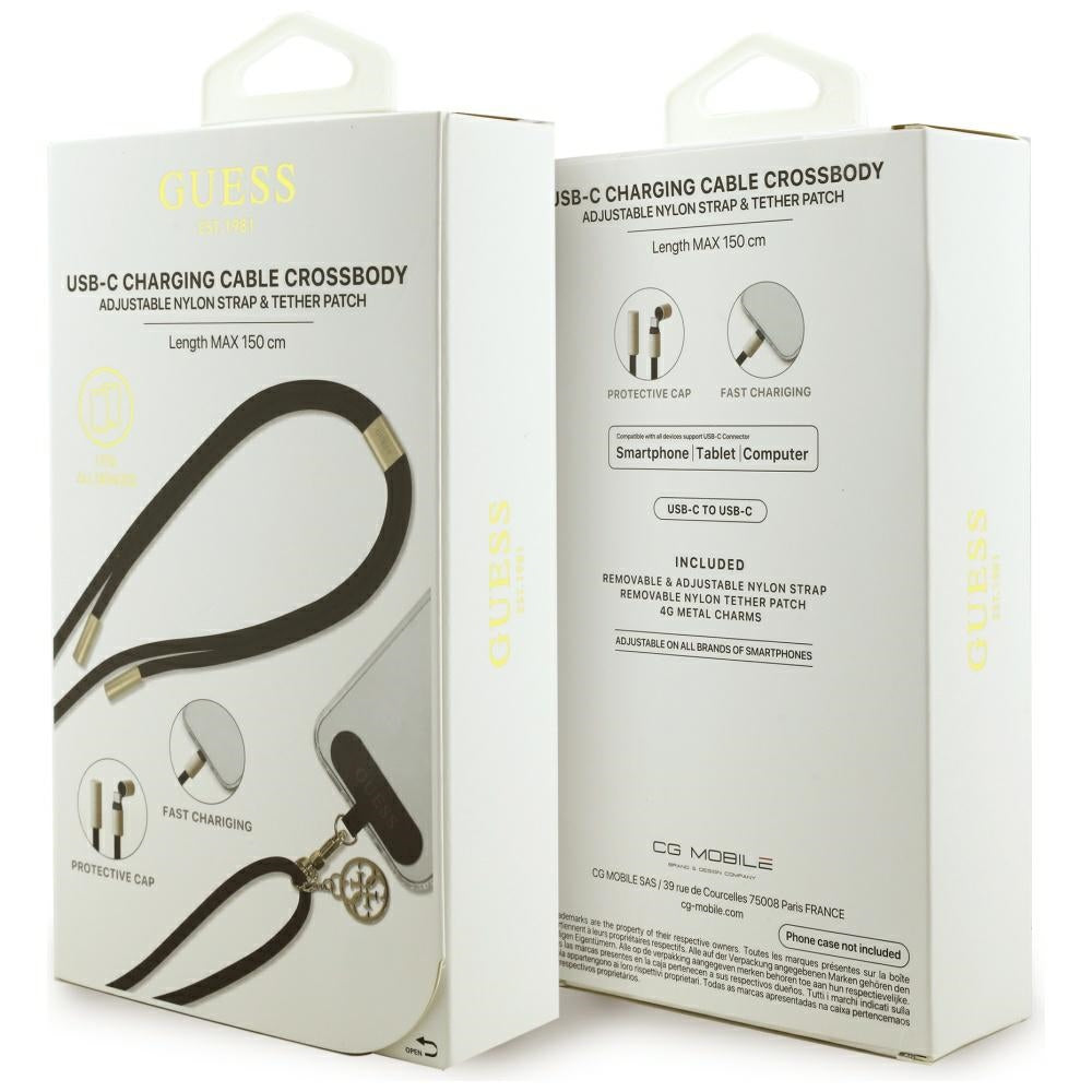 USB-C til USB-C data- og ladekabel Guess CBDY 4G Charm, 100W, 1.5m, Svart