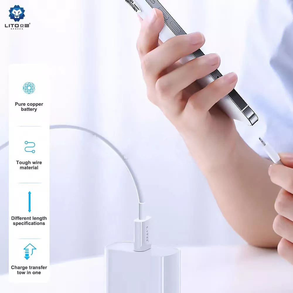 USB-C data- og ladekabel - USB-C Lito, 18W, 2m, Hvit