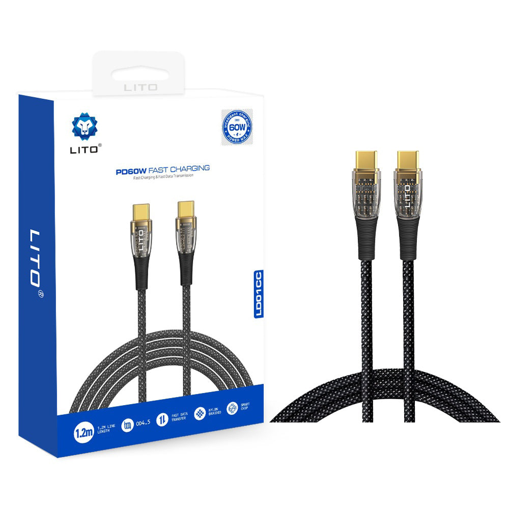 USB-C data- og ladekabel - USB-C Lito LD01, 60W, 1.2m, Svart