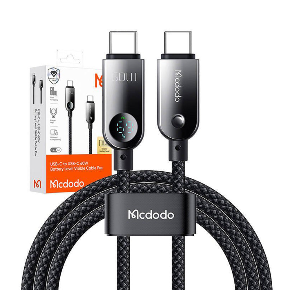 USB-C - USB-C McDodo CA-4780 Display data- og ladekabel, 60W, 1.2m, Svart