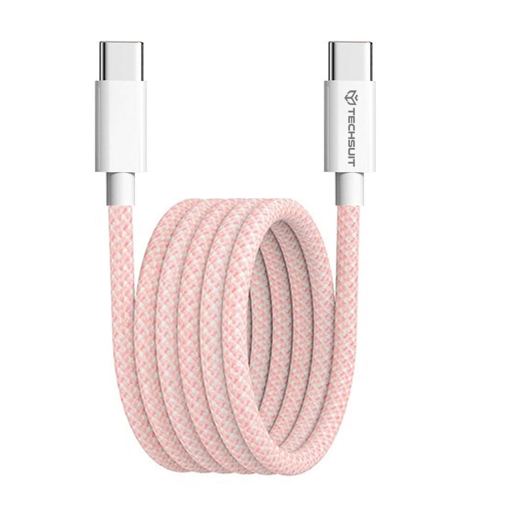 USB-C data- og ladekabel - USB-C Techsuit PCB114D, 60W, 1m, Rosa