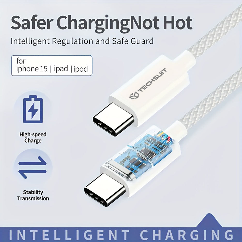 USB-C data- og ladekabel - USB-C Techsuit PCB114D, 60W, 1m, Rosa