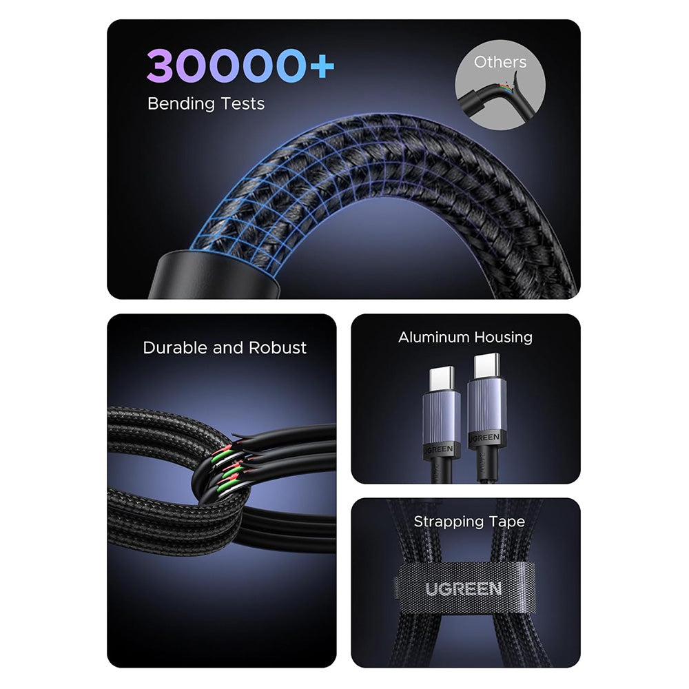 USB-C data- og ladekabel - USB-C UGREEN L532, 240W, 2m, Grå