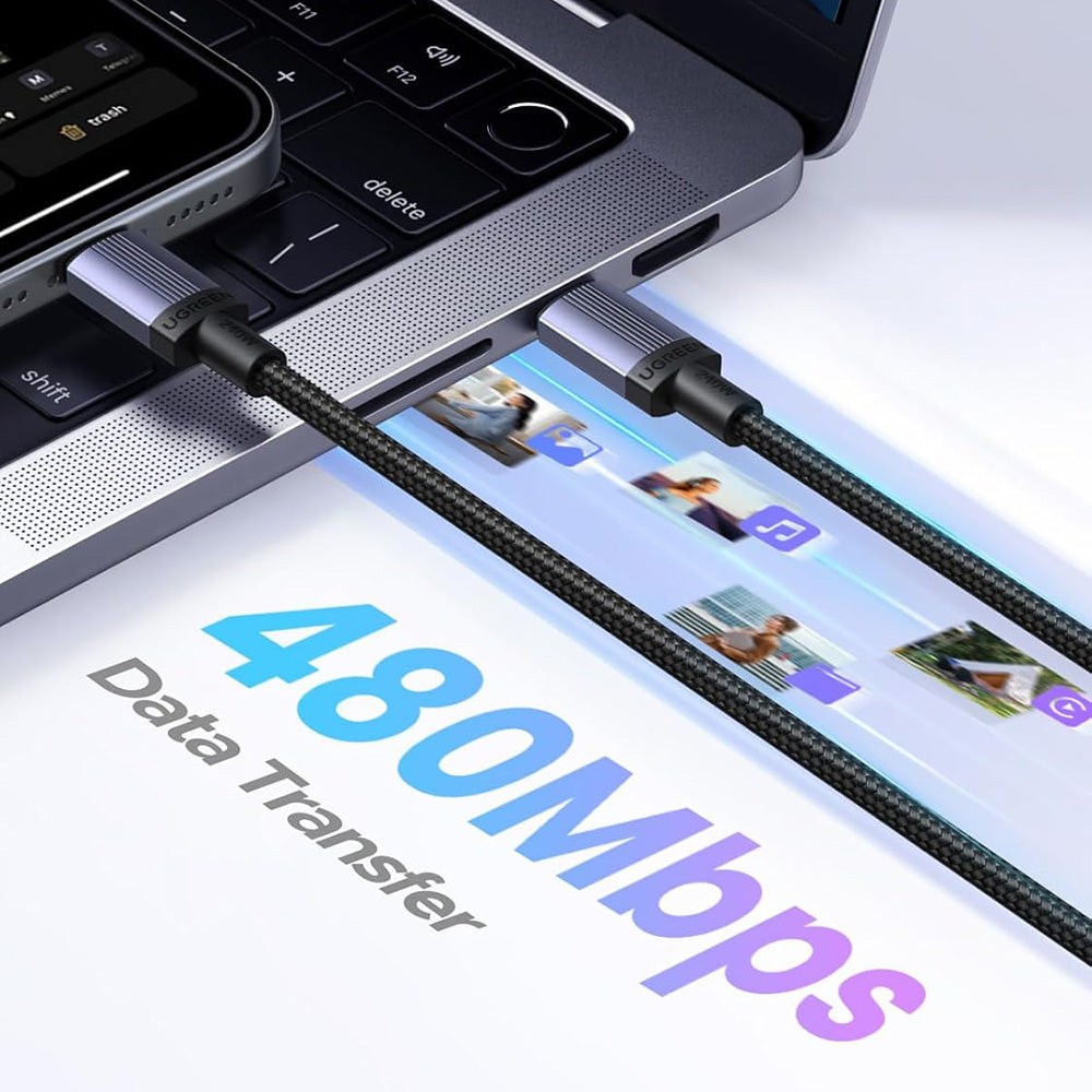 USB-C data- og ladekabel - USB-C UGREEN L532, 240W, 2m, Grå