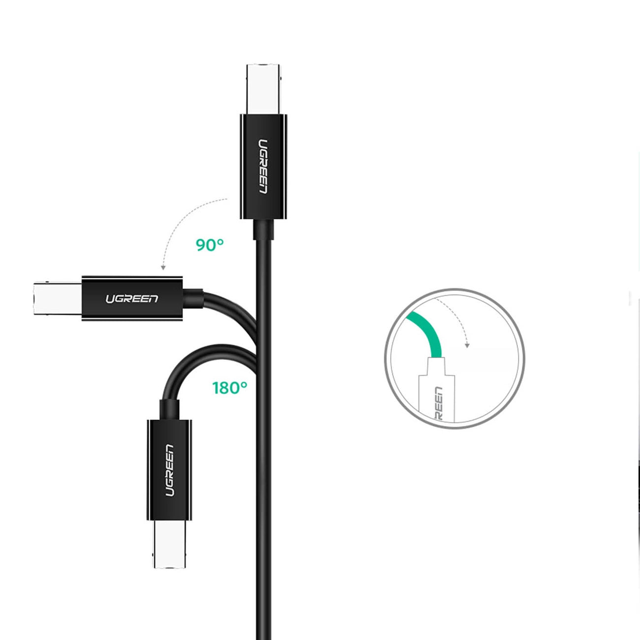 Skriverkabel UGREEN US241, USB-C - USB-B, 2m, Svart