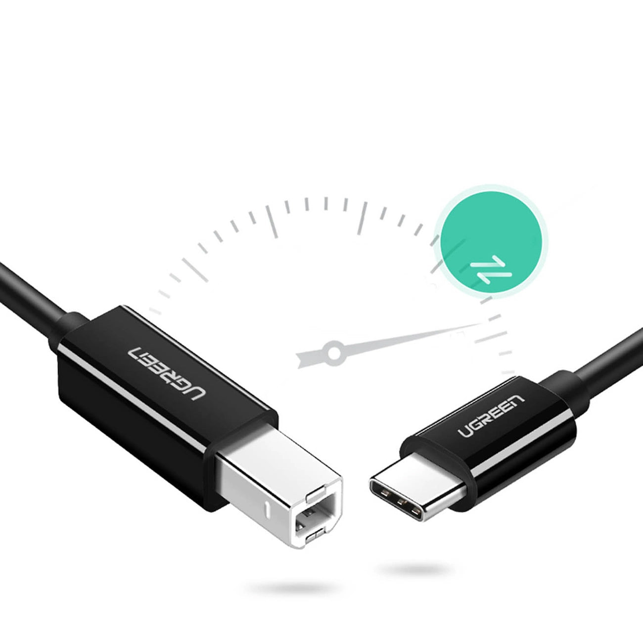 Skriverkabel UGREEN US241, USB-C - USB-B, 2m, Svart