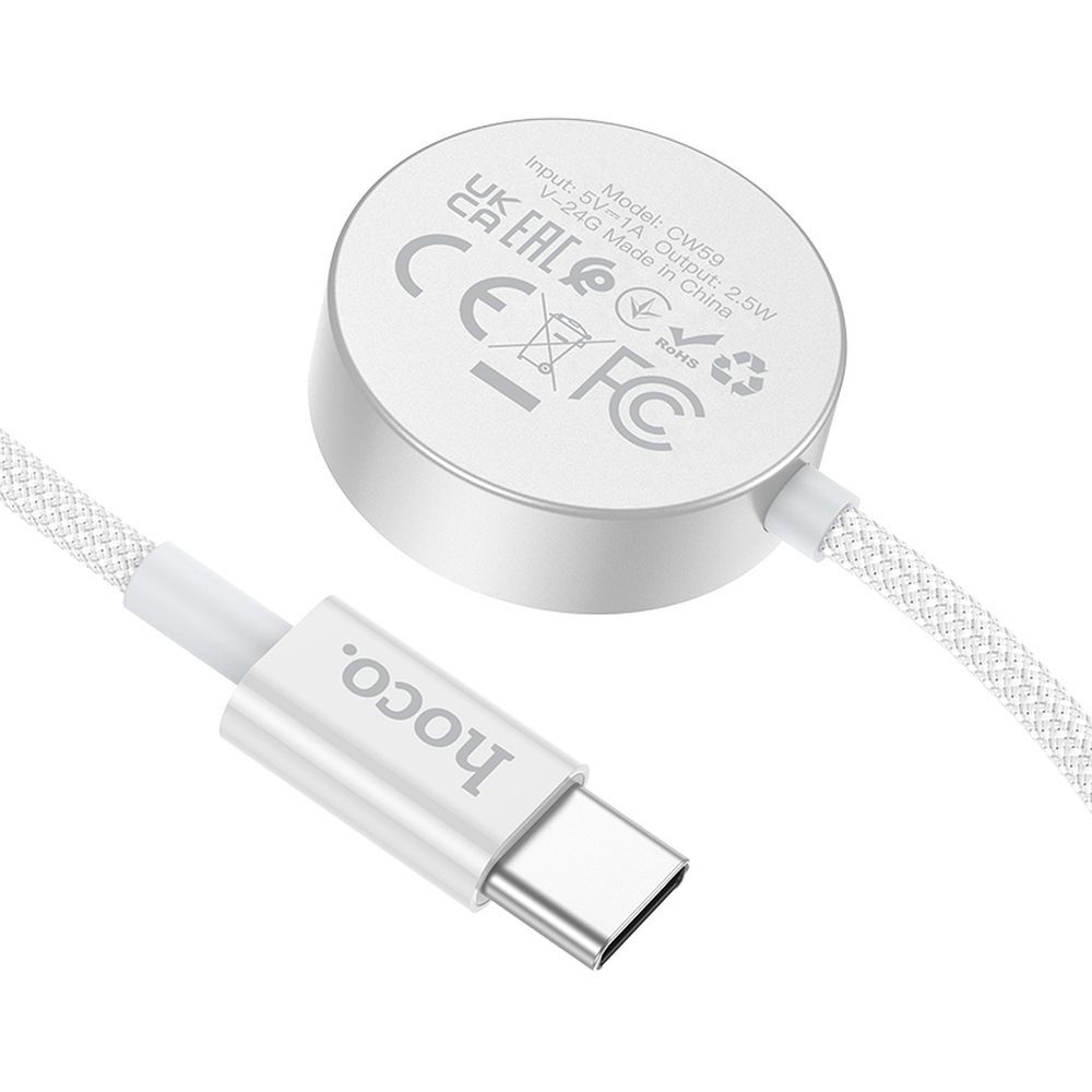 Trådløs Lader HOCO CW59 for Apple Watch / Samsung Galaxy Watch Series, USB-C, Hvit