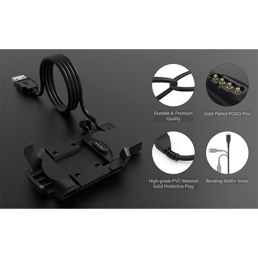 Techsuit TGC5 ladekabel for Garmin Fenix 3 Sapphire / 3 HR / 3, USB-A, Svart