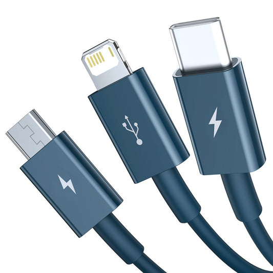Baseus Superior 3in1 Series USB-A til Lightning / microUSB / USB-C ladekabel, 20W, 1,5m, blå CAMLTYS-03
