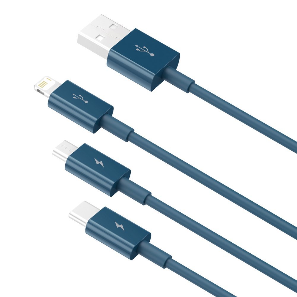 USB-A - Lightning / microUSB / USB-C Baseus Superior 3in1 Series ladekabel, 20W, 1.5m, Blå CAMLTYS-03