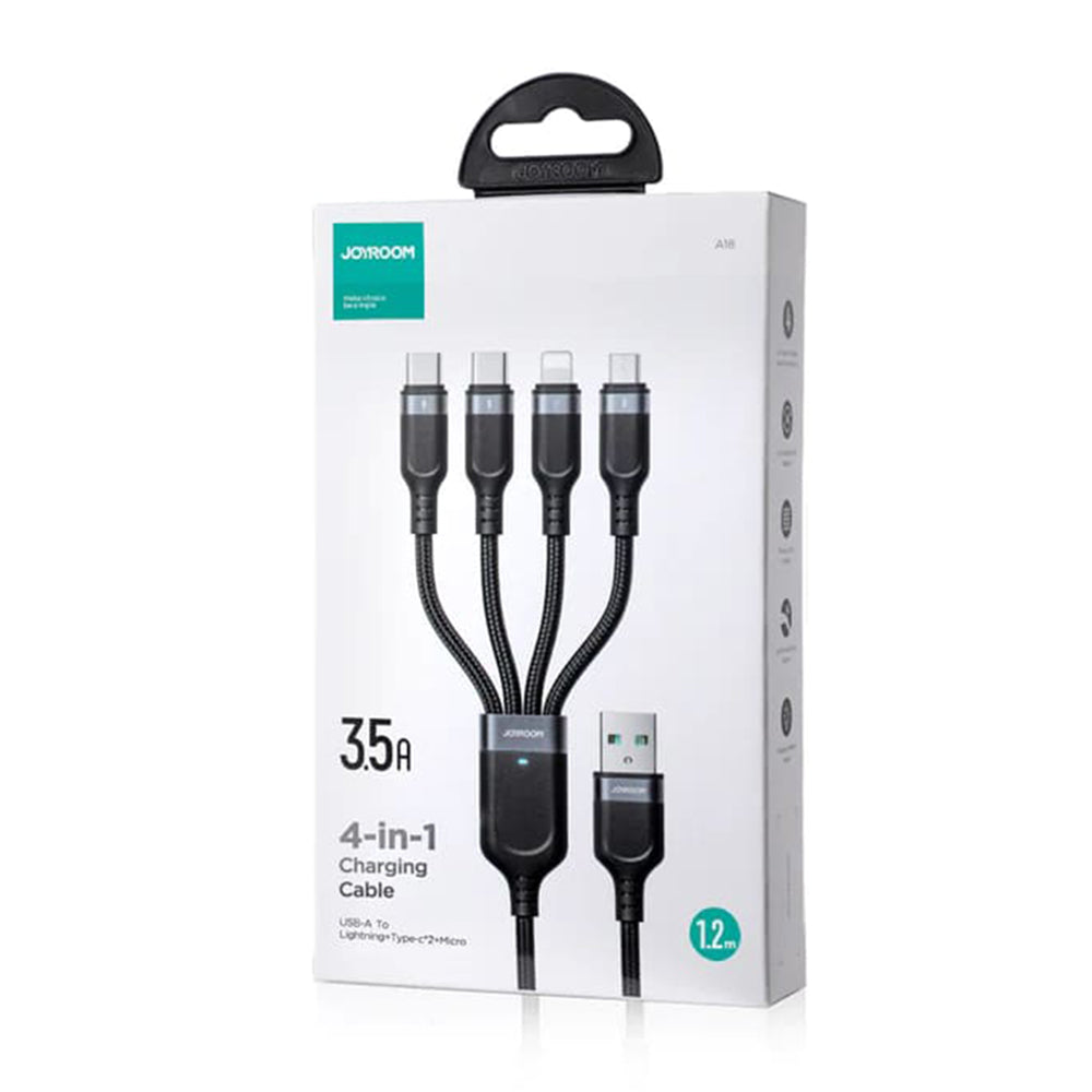 USB-A ladekabel - Lightning / microUSB / 2 x USB-C Joyroom S-A18 4in1, 20W, 1.2m, Svart