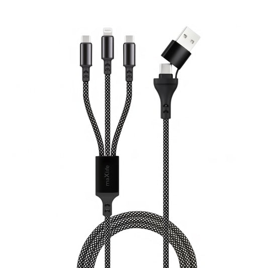 USB-A / USB-C til Lightning / USB-C MaXlife 3in1 ladekabel, 66 W, 1 m, svart