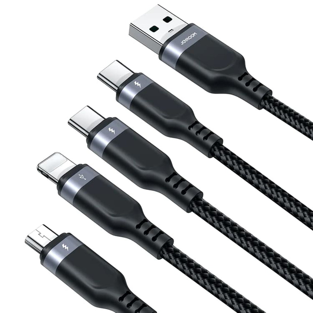 USB-A ladekabel - Lightning / microUSB / 2 x USB-C Joyroom S-A18 4in1, 20W, 1.2m, Svart